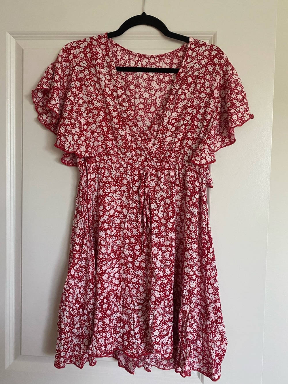Red Floral V-Neck Women's Dress